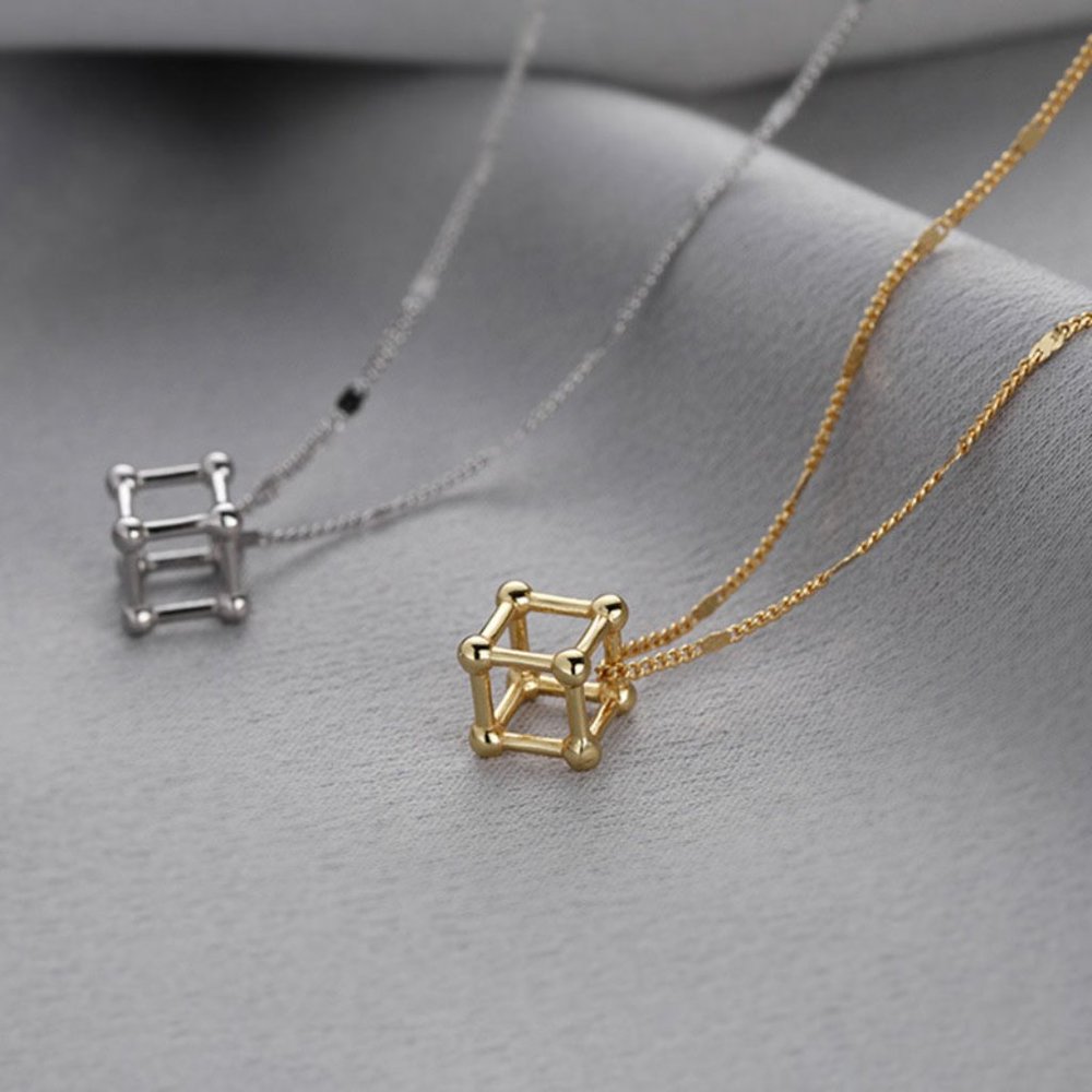 NEW Silver Simple Cube Geometric Necklace - Picture 2 of 12